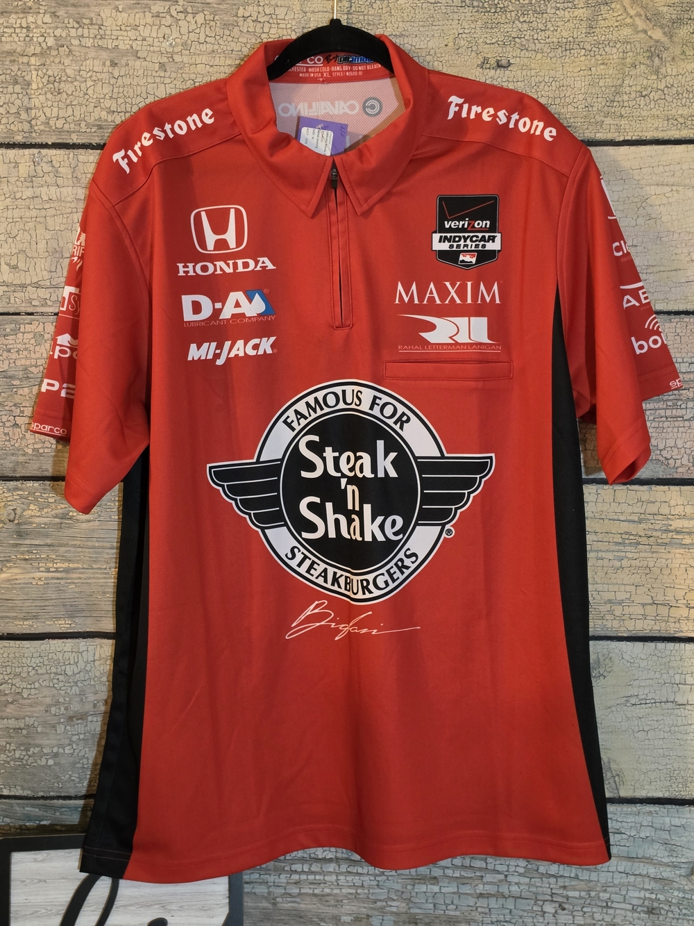 Men's Steak 'n Shake Graham Rahal Red Racing Shirt with Sponsors